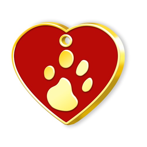 Kalp Şeklinde 24 Ayar Altın Kaplama  Büyük Köpek Künyesi (Kırmızı)