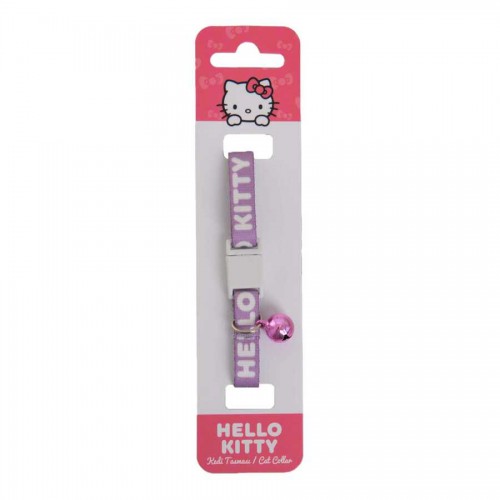 Hello Kitty Lila Beyaz Desenli Güvenlik Kilitli Ayarlanabilir Yumuşak Doku Kedi Boyun Tasması 22-30 cm