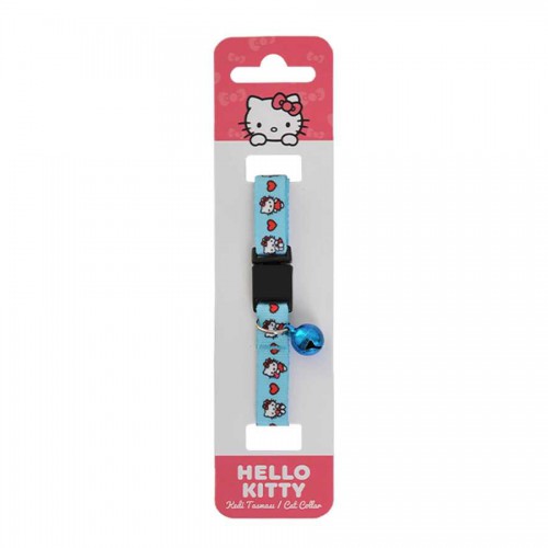Hello Kitty Turkuaz Desenli Güvenlik Kilitli Ayarlanabilir Yumuşak Doku Kedi Boyun Tasması 22-30 cm